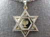 LARGE .52CT DIAMOND 14KT 2 TONE GOLD 3D STAR OF DAVID MENORAH FLOATING PENDANT