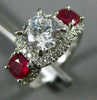 ESTATE LARGE 2.41CT DIAMOND & AAA RUBY 14KT WHITE GOLD 3 STONE ENGAGEMENT RING