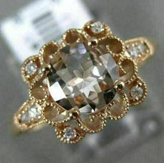 .95CT DIAMOND & AAA ROUND MORGANITE 14KT ROSE GOLD 3D FILIGREE ENGAGEMENT RING