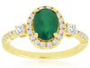 1.50CT DIAMOND & AAA EMERALD 14KT YELLOW GOLD OVAL 3 STONE HALO ENGAGEMENT RING