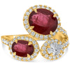 LARGE 2.88CT DIAMOND & AAA RUBY 18KT YELLOW GOLD OVAL 3 STONE FLORAL LOVE RING