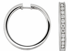 1.25CT DIAMOND 14KT WHITE GOLD 3D ROUND CHANNEL FILIGREE HUGGIE HANGING EARRINGS