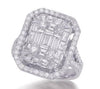 ESTATE EXTRA LARGE 2.30CT DIAMOND 18KT WHITE GOLD ROUND & BAGUETTE OCTAGON RING