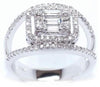 ESTATE WIDE .89CT DIAMOND 18KT WHITE GOLD ROUND & BAGUETTE INVISIBLE HALO RING