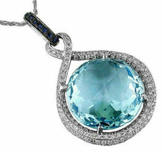 19.39CT DIAMOND & AAA SAPPHIRE & BLUE TOPAZ 14K WHITE GOLD 3D ROUND LOVE PENDANT