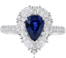 LARGE 3.56CT DIAMOND & AAA SAPPHIRE 18K WHITE GOLD 3D PEAR SHAPE ENGAGEMENT RING