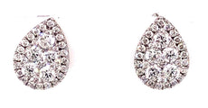 ESTATE .85CT DIAMOND 18KT WHITE GOLD 3D CLASSIC CLUSTER PEAR SHAPE STUD EARRINGS