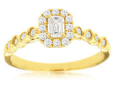 .50CT DIAMOND 14K YELLOW GOLD EMERALD CUT SQUARE HALO FRIENDSHIP ENGAGEMENT RING