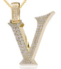 ESTATE EXTRA LARGE 1.66CT DIAMOND 14K YELLOW GOLD V INITIAL FUN FLOATING PENDANT