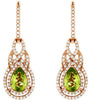 2.0CT DIAMOND & AAA PERIDOT 14KT ROSE GOLD PEAR SHAPE & ROUND HANGING EARRINGS