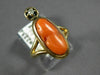 ANTIQUE WIDE .03CT DIAMOND & AAA CORAL 14KT YELLOW GOLD 3D PORTRAIT RING #22349