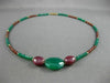 ANTIQUE LARGE GREEN ONYX & GARNET 14KT YELLOW GOLD OVAL & ROUND NECKLACE #20127