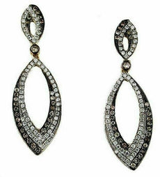 1.25CT WHITE & MOCHA DIAMOND 14KT YELLOW GOLD CLASSIC TEAR DROP HANGING EARRINGS