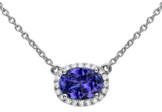 1.24CT DIAMOND & AAA SAPPHIRE 14KT WHITE GOLD 3D OVAL & ROUND HALO LOVE NECKLACE