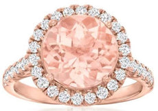 4.56CT DIAMOND & AAA MORGANITE 18KT ROSE GOLD CLASSIC ROUND HALO ENGAGEMENT RING