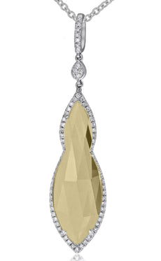 4.96CT DIAMOND & AAA CITRINE 14KT YELLOW GOLD 3D ABSTRACT HALO TEAR DROP PENDANT