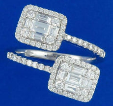 1.22CT DIAMOND 18KT WHITE GOLD ROUND & BAGUETTE INVISIBLE CRISS CROSS LOVE RING
