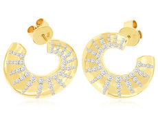 1.06CT DIAMOND 14KT YELLOW GOLD ROUND ETOILE MULTI ROW CIRCULAR HANGING EARRINGS