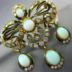 ANTIQUE EXTRA LARGE 7.0CT DIAMOND & OPAL 14K YELLOW GOLD BROOCH / PENDANT #23377
