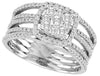 WIDE 1.0CT DIAMOND 14KT WHITE GOLD CLASSIC ROUND SQUARE MULTI ROW HALO FUN RING