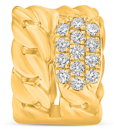 WIDE .28CT DIAMOND 14KT YELLOW GOLD 3D DOUBLE CUBAN LINK HUGGIE HANGING EARRINGS