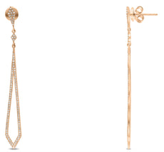 .44CT DIAMOND 14KT ROSE GOLD 3D ELONGATED TEAR DROP FLORAL FUN HANGING EARRINGS