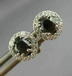 ESTATE .98CT WHITE & BLACK DIAMOND 18KT WHITE GOLD 3D HALO ROUND STUD EARRINGS