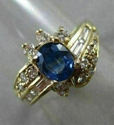 ESTATE 1.73CT DIAMOND & AAA OVAL SAPPHIRE 14KT YELLOW GOLD ENGAGEMENT RING #9788