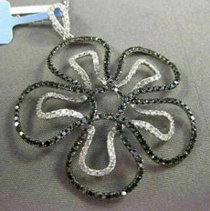 ESTATE MASSIVE 1.64CT WHITE & BLACK DIAMOND 18KT WHITE GOLD 3D FLOWER PENDANT