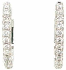 ESTATE 3.79CT DIAMOND 18K WHITE GOLD 3D ROUND CLASSIC OVAL HOOP HANGING EARRINGS