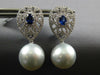 2.16CT DIAMOND & SAPPHIRE & AAA SOUTH SEA PEARL 18K WHITE GOLD HANGING EARRINGS