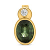 4.04CT DIAMOND & AAA GREEN SAPPHIRE 14KT YELLOW GOLD OVAL & ROUND STUD EARRINGS