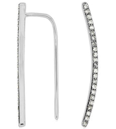 ESTATE .19CT DIAMOND 14KT WHITE GOLD 3D CLASSIC SEMI CURVE BAR HANGING EARRINGS