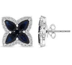 2.34CT DIAMOND AAA SAPPHIRE 14KT WHITE GOLD PEAR SHAPE FLOWER STAR STUD EARRINGS