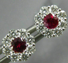 ESTATE .63CT DIAMOND & AAA RUBY 18KT WHITE GOLD 3D CLUSTER FLOWER STUD EARRINGS