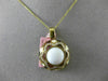 ESTATE LARGE .55CT DIAMOND & WHITE AGATE 14KT YELLOW GOLD FLOWER ENAMEL PENDANT