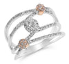 WIDE .28CT DIAMOND 14KT WHITE & ROSE GOLD 3D DOUBLE FLOWER LOVE KNOT FUN RING