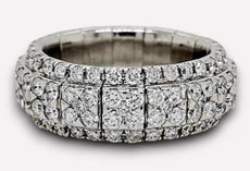 WIDE 3.41CT DIAMOND 18K WHITE GOLD MULTI FLOWER SQUARE ETERNITY ANNIVERSARY RING