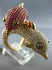 EXTRA LARGE 5.35CT DIAMOND & AAA PINK RUBY 18K ROSE GOLD DOUBLE DOLPHIN FUN RING