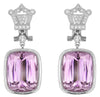 LARGE 44.02CT DIAMOND & AAA KUNZITE 18KT WHITE GOLD CUSHION & ROUND FUN EARRINGS