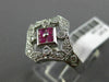 ESTATE WIDE .51CT DIAMOND & AAA RUBY 14KT WHITE GOLD OPEN ROUND HEXAGON FUN RING