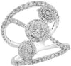 ESTATE WIDE 1.40CT DIAMOND 18KT WHITE GOLD CLUSTER TRI FLOWER DIAGONAL FUN RING