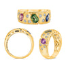 WIDE 1.62CT DIAMOND & AAA MULTI SHAPE MULTI COLOR SAPPHIRE 14KT YELLOW GOLD RING