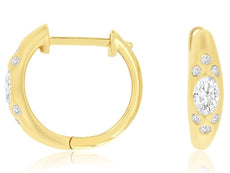.54CT DIAMOND 14KT YELLOW GOLD OVAL & ROUND ETOILE HUGGIE HOOP HANGING EARRINGS