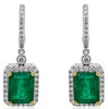 7.20CT DIAMOND & AAA EMERALD 18KT 2 TONE GOLD ROUND & EMERALD CUT HALO EARRINGS