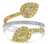LARGE 1.54CT WHITE & FANCY YELLOW DIAMOND 14K 2 TONE GOLD PEAR SHAPE FLORAL RING