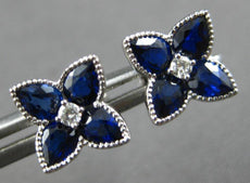1.79CT DIAMOND & AAA SAPPHIRE 14KT WHITE GOLD ROUND & PEAR SHAPE STUD EARRINGS