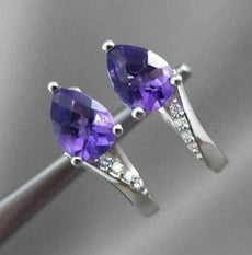 ESTATE 1.34CT DIAMOND & AAA AMETHYST 18K WHITE GOLD TEAR DROP LEVERBACK EARRINGS
