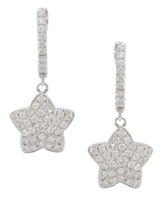 ESTATE 1.7CT DIAMOND 18KT WHITE GOLD 3D CLASSIC PAVE STAR FUN HANGING EARRINGS