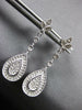 ESTATE .3CT DIAMOND 14KT WHITE GOLD 3D PAVE TEAR DROP FLOWER HANGING EARRINGS